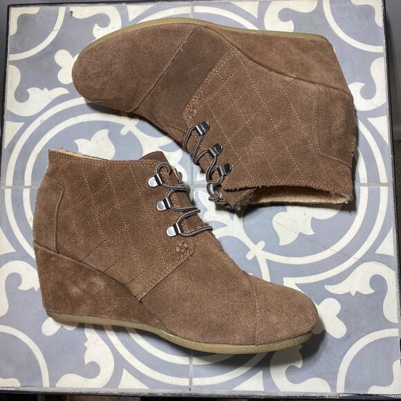 Toms Desert Wedge Suede Ankle Booties Brown Women 10 Faux Fur Lining - Picture 1 of 10